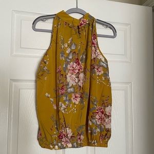 SHEIN High-neck Mustard Sleeveless Blouse Pink Red Grey Floral Print Size Small